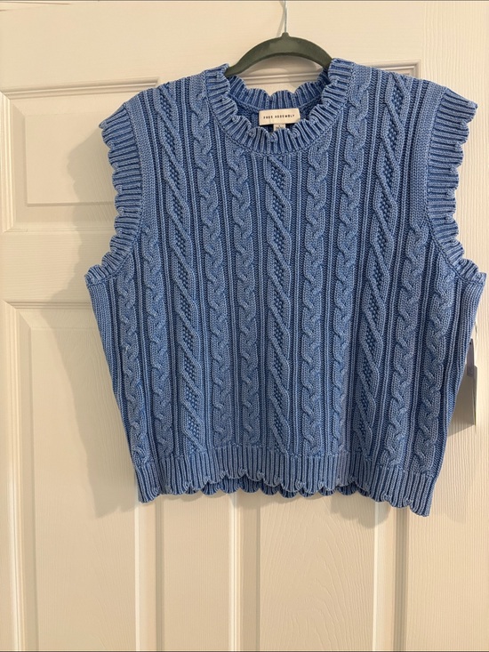 Free Assembly Jackets & Blazers - Cable Knit Sleeveless Sweater Vest - Light Blue
